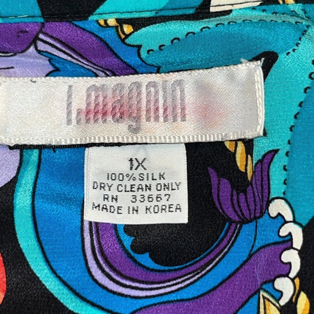 Vintage REGINA PORTER for I. MAGNIN 100% Silk Shell Sea Shell Blouse Women's 1X - Picture 7 of 9